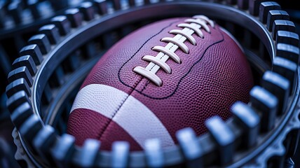 American football ball surrounded by mechanical gears concept
