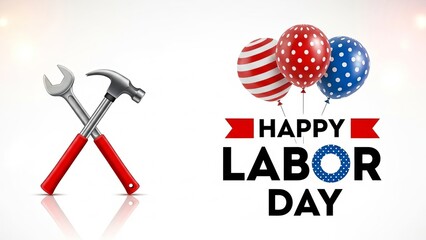 Labor day celebration with tools and balloons