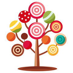 Vector illustration of a tree decorated with various chocolates and lollipops