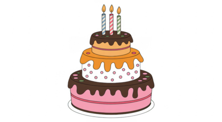 Three Tiered Birthday Cake with Candles three-tiered isolated on a transparent background