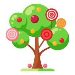 Vector illustration of a tree decorated with various chocolates and lollipops