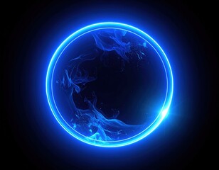 Obraz premium Glowing Blue Circle with Ethereal Smoke Effect on Dark Background