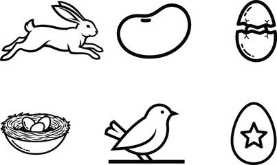 Obraz premium Black and white illustrations of Easter symbols and animals rabbit bird eggs nest