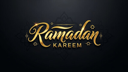 Naklejka premium Golden ramadan kareem script shines on dark backdrop celebrate the holy month with elegant calligraphy and sparkling stars perfect for festive greetings and spiritual reflections