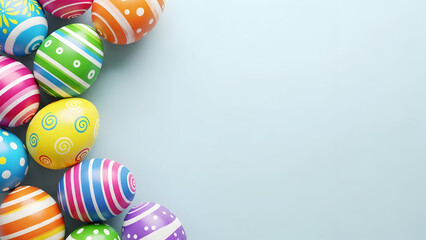 Colorful easter eggs on light blue background