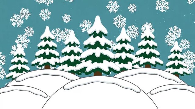 Heavy snowfall blanketing Flat 2D vector outline illustration animation motion graphics Clean solid background