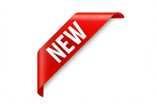 New red ribbon label on white background