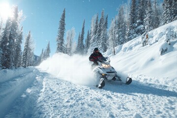 Snowmobile adventure through winter wonderland, enjoy the beauty of nature