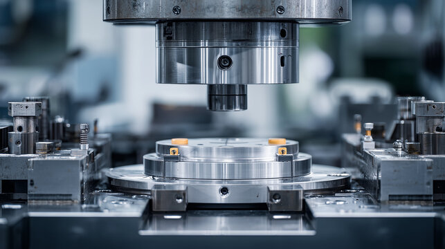 close up of a high precision industrial hydraulic press machine, heavy duty metal stamping and mold manufacturing equipment, professional factory automation and engineering technology