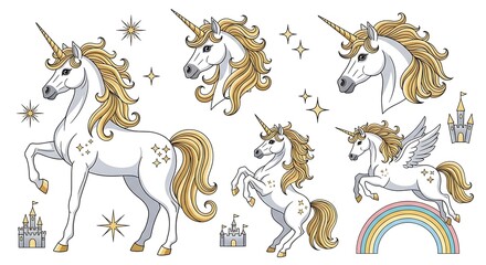 Magical Unicorns and Castles - A Whimsical Vector Illustration.