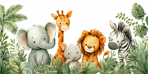 Fototapeta premium Little Wilds: Jungle Friends in Bloom, ai generated.