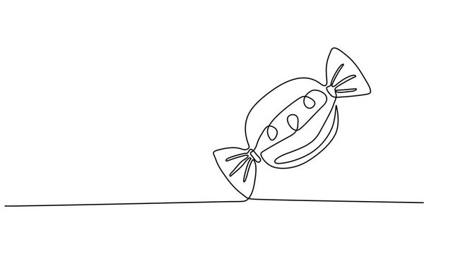 Self animated continuous one line drawing of sweet candy. Full length one line 4k animation video, Elegant One Line Drawing Animation of Wrapped Candy &ndash; Minimal Continuous Line Art Sweet Design in Mot