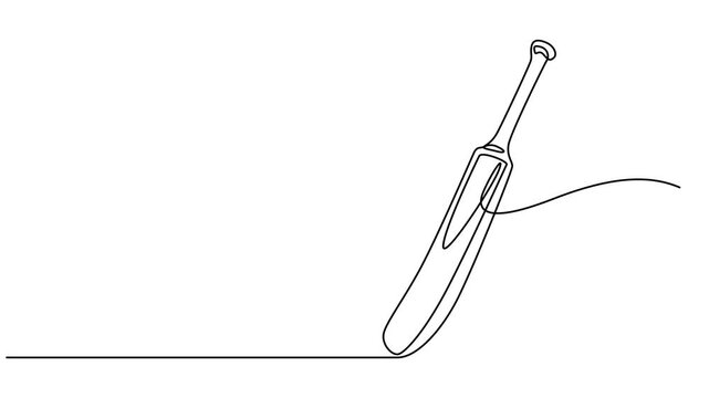 Self animated continuous line drawing illustration of a professional cricket bat, Cricket bat icon continuous one line drawing international sports equipment 4k animation video, Animated self drawing.