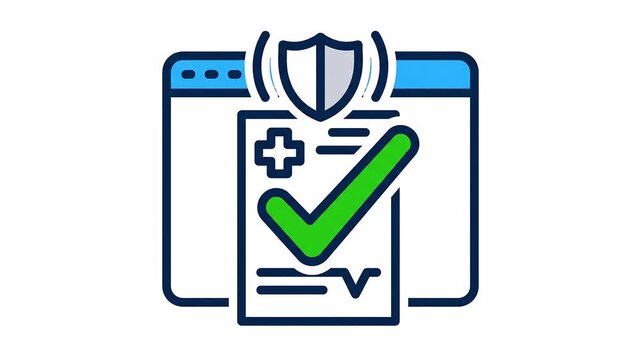 using virtual screen for medical document verification Flat 2D vector outline illustration animation motion graphics Clean solid background