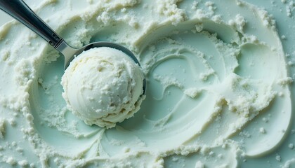 Creamy Mint Ice Cream Scoop on Textured Surface &ndash; Refreshing Frozen Dessert with Smooth Texture, Cool Pastel Color, Summer Treat & Gourmet Food Photography