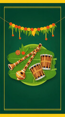 South Indian Tamil Marriage Invitation with Banana Leaves and Traditional Music Instruments