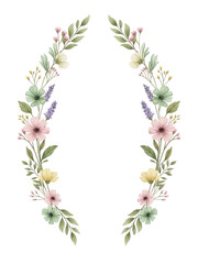 Fototapeta premium Watercolor Floral Wreath Flower Frame Wedding Border Garden Nature Pink 
