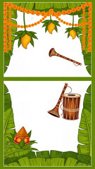 South Indian Tamil Marriage Invitation with Banana Leaves and Traditional Music Instruments