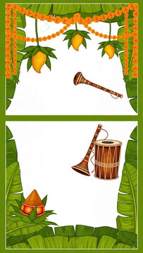 South Indian Tamil Marriage Invitation with Banana Leaves and Traditional Music Instruments
