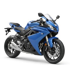 Blue sport motorcycle on display