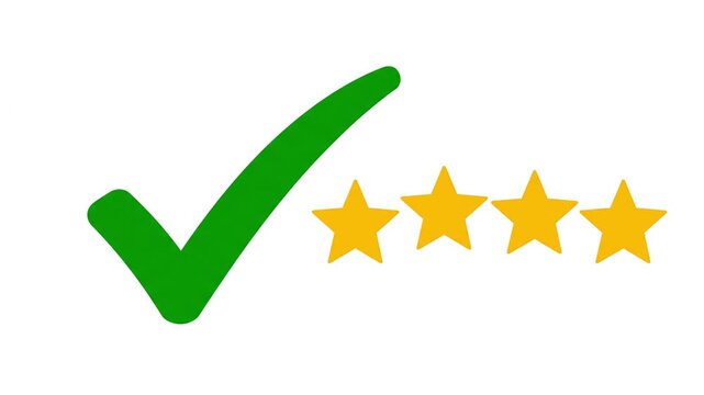 check mark and five-star representing certified service quality Flat 2D vector outline illustration animation motion graphics Clean solid background