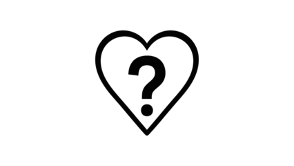 Heart with question mark isolated on a transparent background