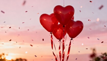 Romantic Celebration - Love Balloons against Sunset