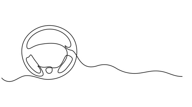 Steering wheel animation continuous one line drawing, Seafarers day simple animated illustration with steering wheel. One continuous self drawing line animation, Full length single line animation, pro