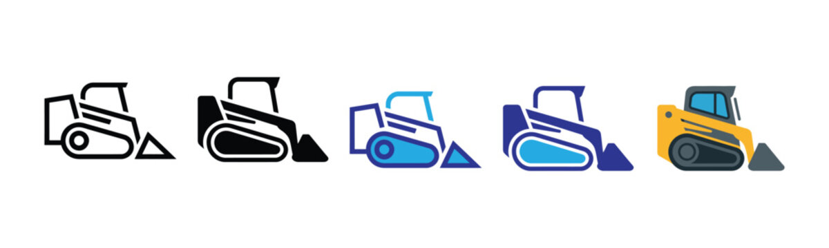 Vector illustration icon collection of skid steer loader icons in various colors