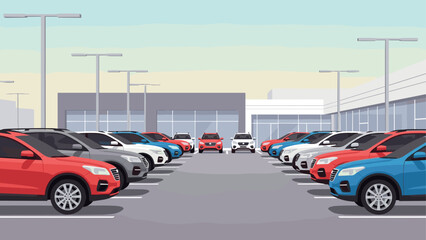 Fototapeta premium Modern car dealership lot with rows of suvs in vibrant colors