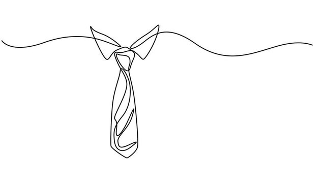 Animated self drawing of continuous line draw tie.  Happy Father's Day concept. Full length one line animation. 4K, Ties icon one line art animation seamless loop minimal design, Continuous one line.