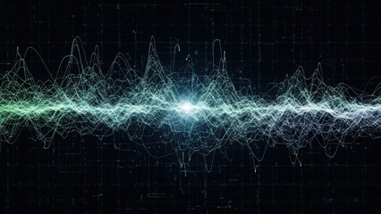 Vibrant digital waveform with glowing lines on dark background