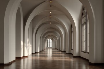 Fototapeta premium Architectural Elegance: A Grand Hallway with Arches and Light