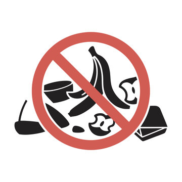 Prohibition sign illustration for food waste and garbage disposal