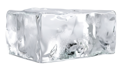 A block podium is shown with frosted crystalline patterns melting. The background is transparent, allowing focus on the melting details of the podium