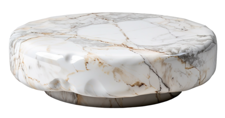 A stone podium with a polished surface shows subtle veining and is cut out for clear visibility. It is designed for display or presentation in various settings