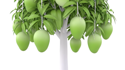 Stylized Green Mango Tree with Ripe Fruit