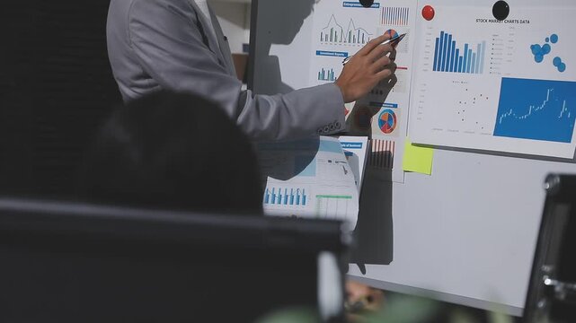 Asian male financial officer or accountant checking investment results Financial budget analysis Planning to summarize results and report to the meeting Audit concept and investment results.