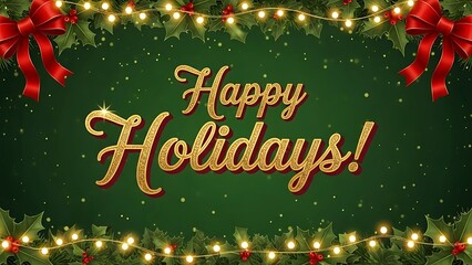 Happy Holidays festive greeting with garland and bows