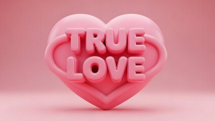3D pink heart candy with text TRUE LOVE, Valentine's Day concept