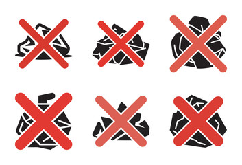 Obraz premium A collection of forbidden waste icons illustrating disposal restrictions and recycling rules