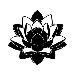 Obraz premium Iconic Black Vector Silhouette of a Serene Blooming Lotus Flower