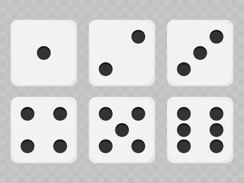 Game dice vector set on checkered background. Dice icons with numbers 1 to 6 for board game design, casino and gambling concepts, educational math materials, visual metaphors for luck, chance