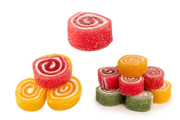 Jelly sweet candy roll isolated on a white background. Marmalade candy.