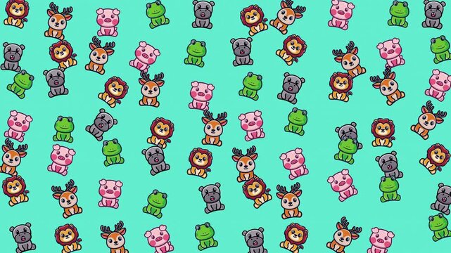 Teal background with cute animals pattern suitable for kids products, stationery, wallpapers, branding designs, and childrens book illustrations.