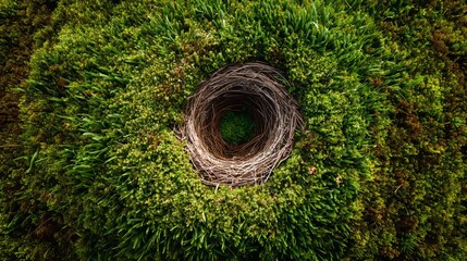 Top view of nest in grass