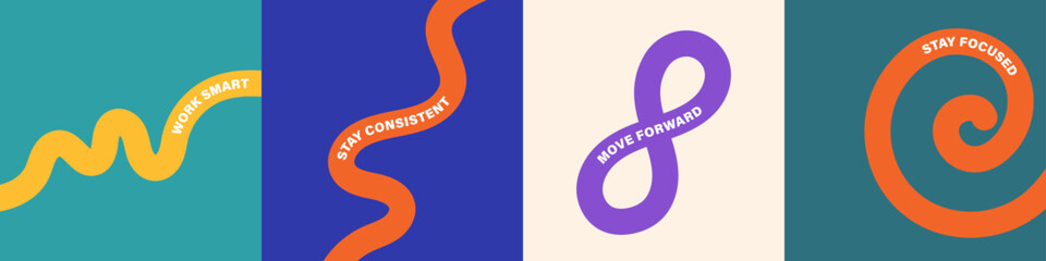 Fototapeta na wymiar Vibrant abstract poster with flowing shapes in warm colors featuring colorful, fluid wavy lines for a dynamic, modern feel, motivational design typography for creative wall art