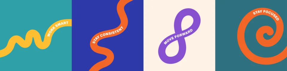 Fotobehang Positive Typography Vibrant abstract poster with flowing shapes in warm colors featuring colorful, fluid wavy lines for a dynamic, modern feel, motivational design typography for creative wall art  © icons gate