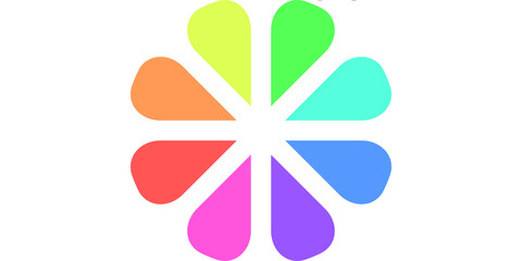 Abstract rainbow starburst logo with rounded petals, colorful geometric icon for creative branding