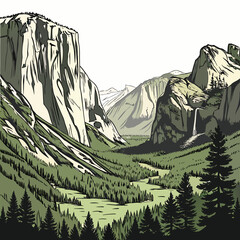 Mountain valley opening into wide plain realistic landscape